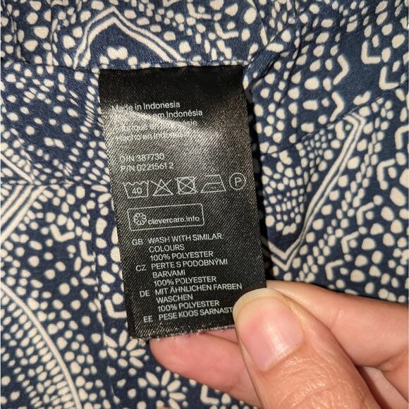 H&M Conscious Blue & Tan Boho Bollywood Tribal Hippie Batik Print Palazzo Pants - Picture 12 of 13